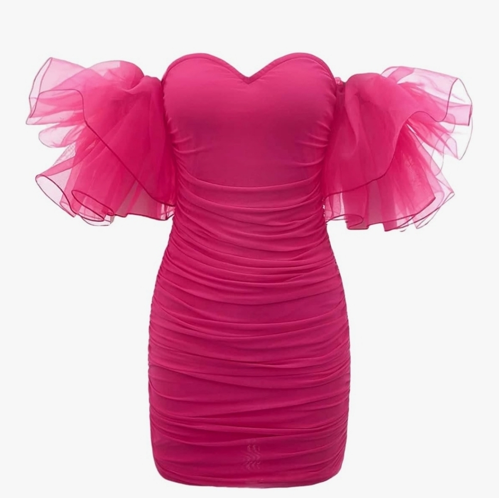 Elegant Pink Off-Shoulder Dress - Picture 5 of 5